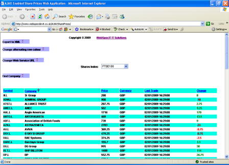 Screenshot of Share Prices 4 Web (AJAX)